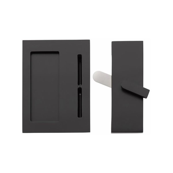 Emtek Modern Rectangular Barn Door Privacy Lock and Flush Pull with Integrated Strike Flat Black Finish 222202US19